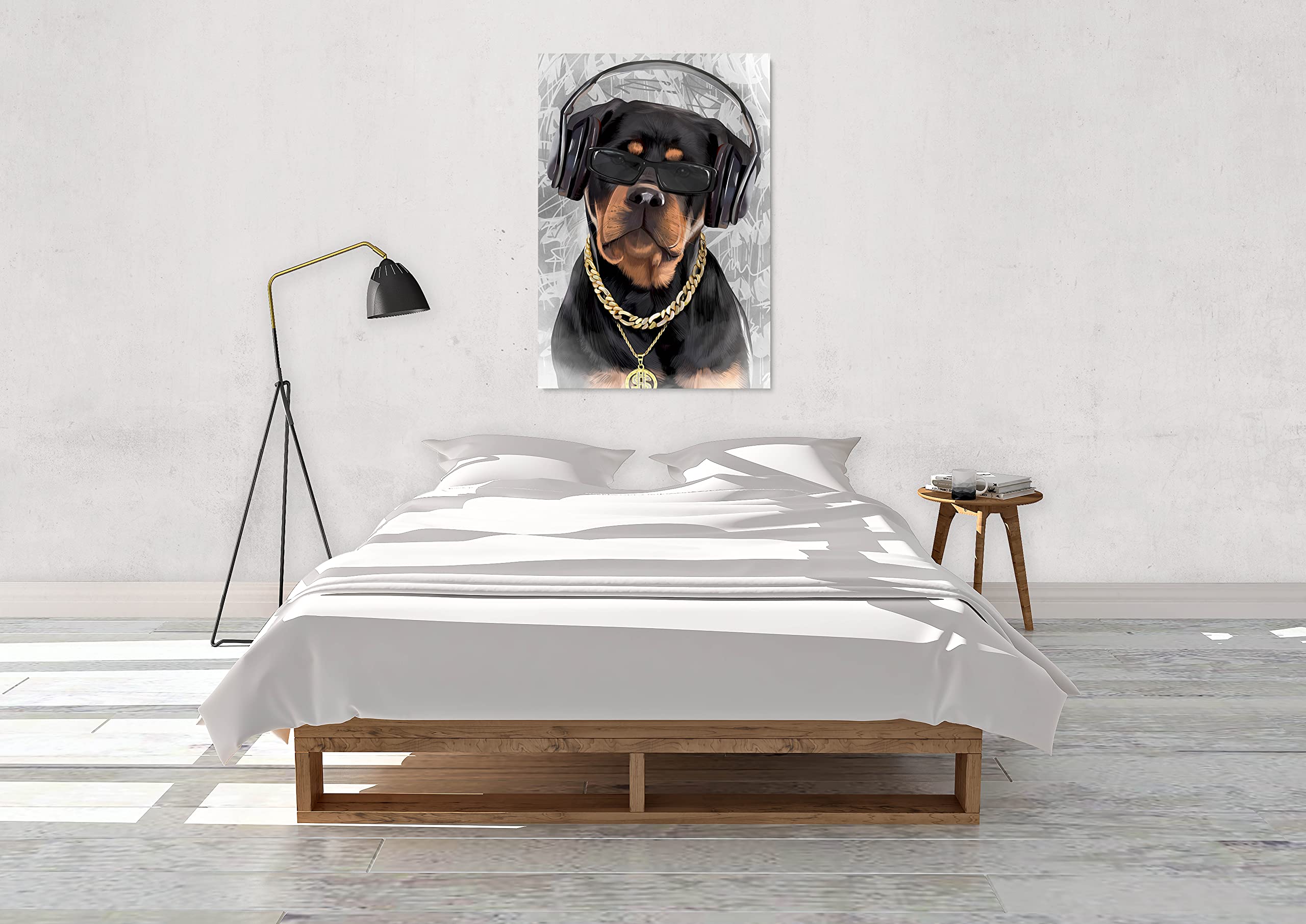 Funny Dog Portrait Wall Art - Cute Rottweiler Rapper Canvas Print 24x32 Inch | Unique Home Decor for Dog Lovers | Perfect for Living Room, Bedroom & Office | Stretched & Ready to Hang | Great Gift Idea for Pet Owners