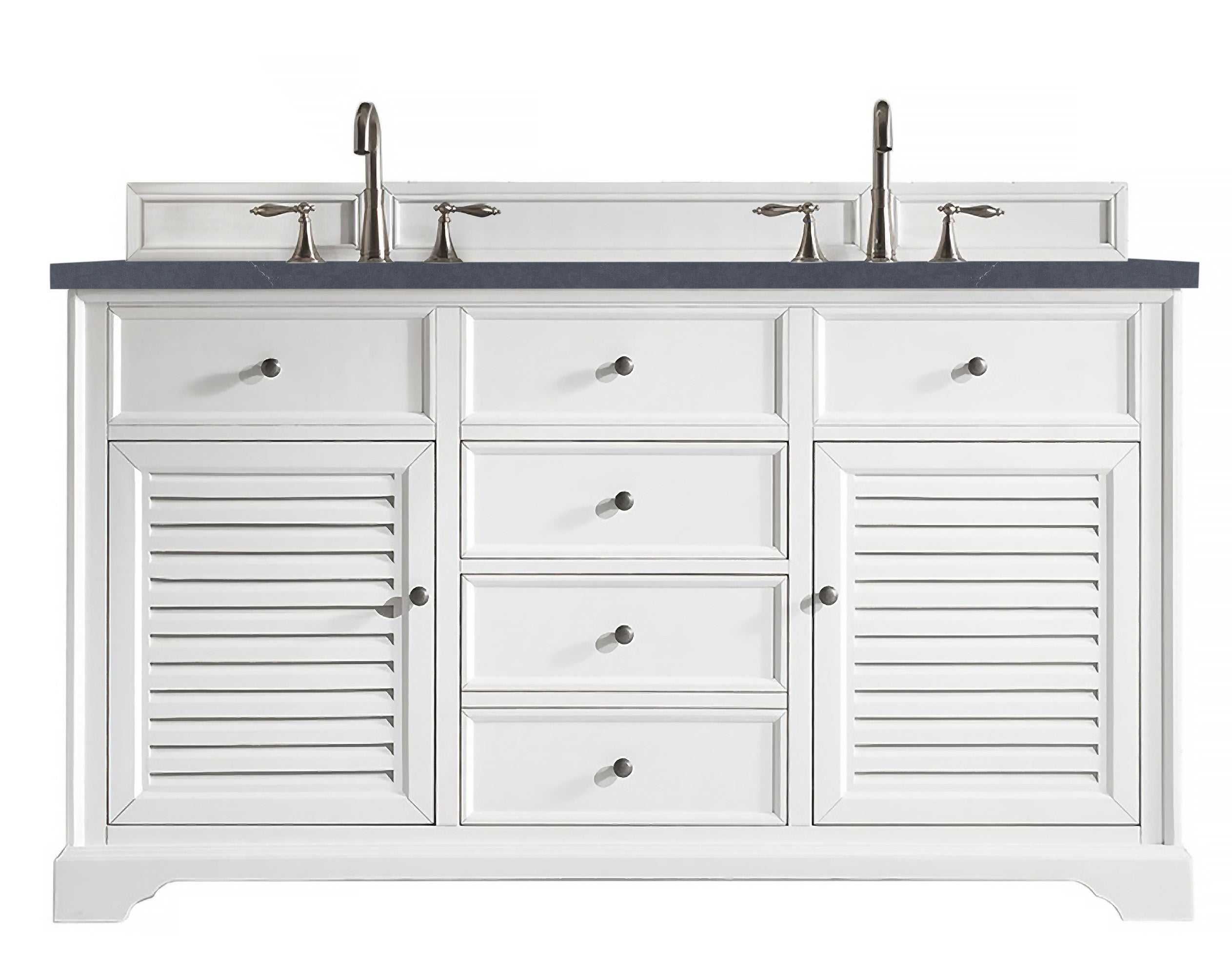 Savannah 60 Inch Double Vanity Cabinet with Charcoal Soapstone Quartz Top - Bright White Bathroom Vanity with 3CM Thick Countertop | Perfect for Master Bath, Guest Bath & Powder Room Remodeling