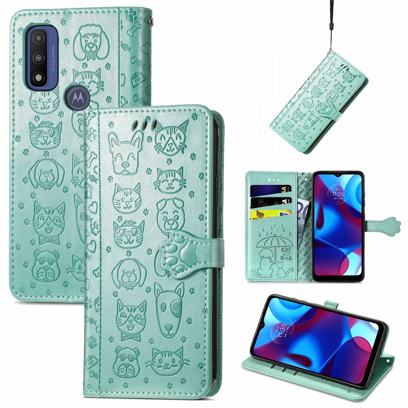 Cute Cartoon Wallet Case for Motorola Moto G Power 2022 (MG Green) - PU Leather Flip Cover with ID Card Holder, Cat & Dog Design | Perfect for Daily Use, Travel, and Work
