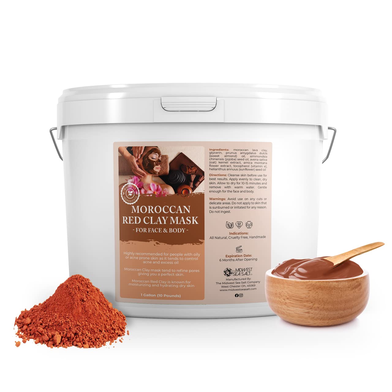 Moroccan Red Clay Mask - 10lbs (128oz) - Natural Oil Absorbing & Deep Cleansing Face Mask for Acne, Blackheads & Oily Skin - DIY Spa & Skincare Treatment at Home
