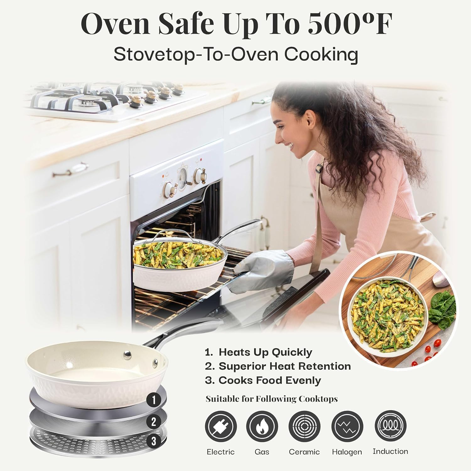 GOTHAM STEEL 14 Inch Non-Stick Ceramic Frying Pan with Lid - Induction Compatible, Oven & Dishwasher Safe - Healthy Non-Toxic Cookware for Sautéing, Frying & Baking - Perfect for Family Meals & Professional Cooking