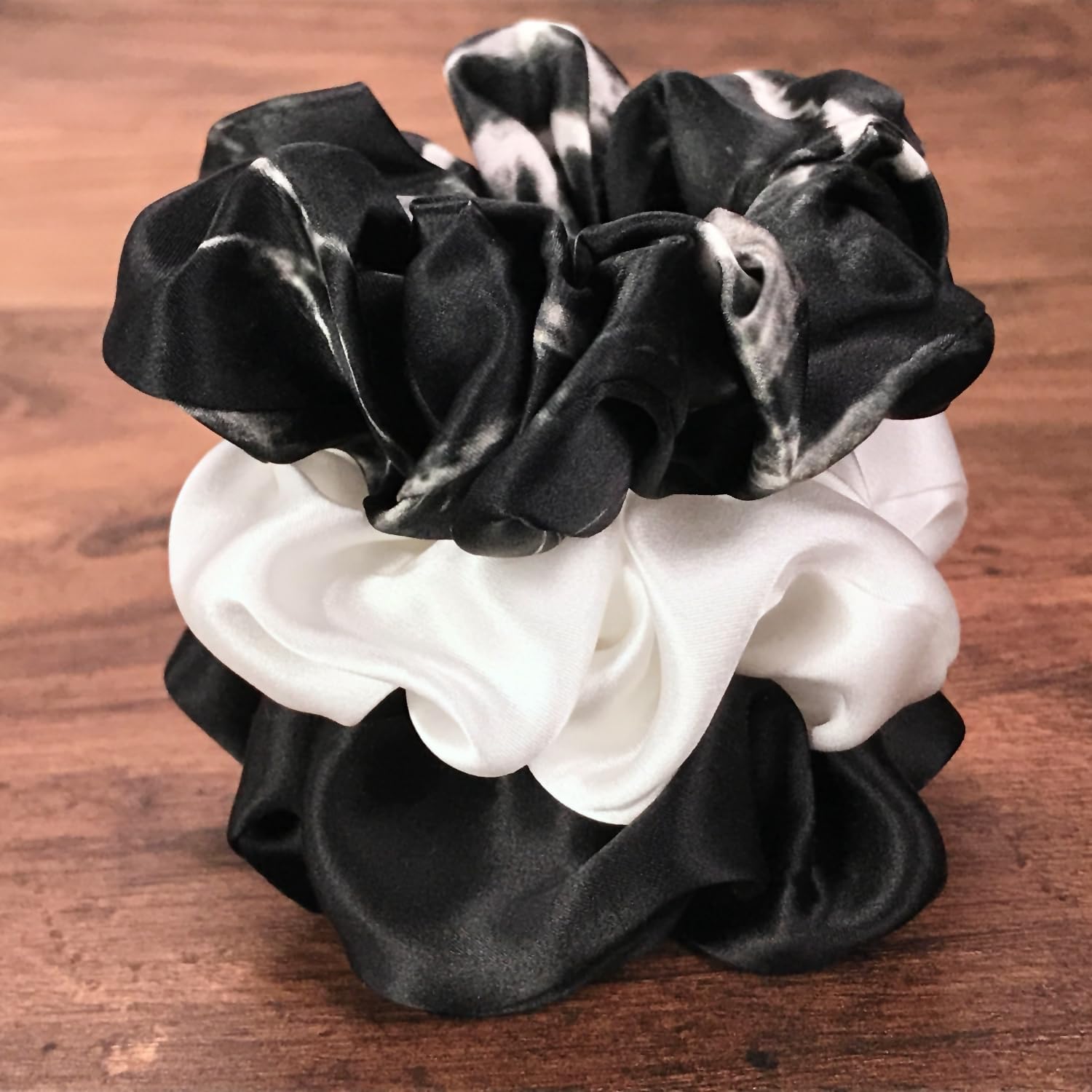 Premium Mulberry Silk Scrunchies for Women - Soft Hair Ties (Black, Ivory, Marble) - Gentle on Hair, Perfect for Workouts, Sleep & Everyday Styling