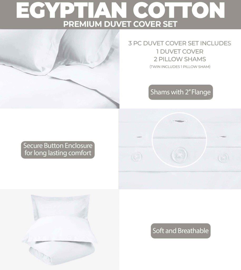 Premium 100% Egyptian Cotton Duvet Cover Set - 300 Thread Count, Breathable & Soft Bedding for All Seasons - Perfect for Master Bedroom, Guest Room & Luxury Hotels