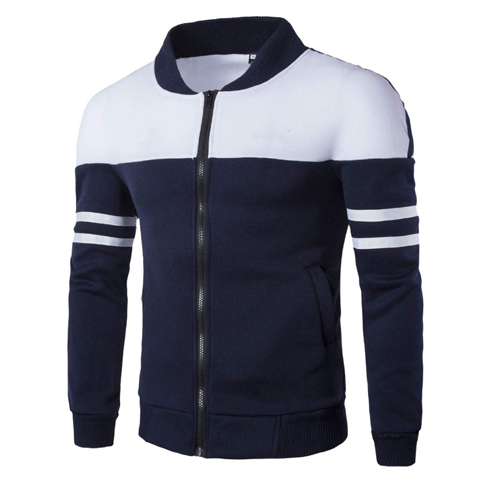 TOPUNDER Men's Patchwork Zipper Jacket - Stylish Sportswear Coat for Autumn & Winter | Long Sleeve Outdoor Windbreaker for Running, Hiking & Casual Wear