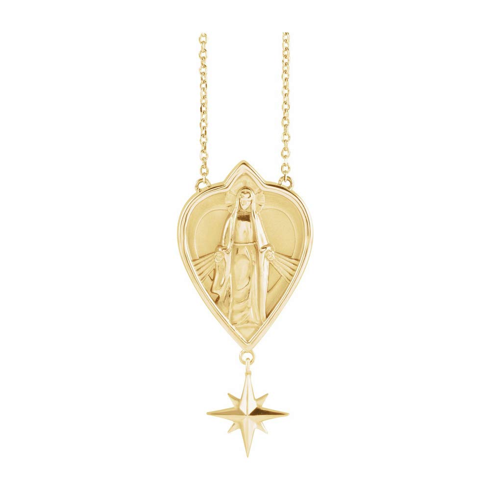 The Black Bow 14K Yellow Gold Blessed Virgin Mary Necklace - 16 Inch or 18 Inch - Perfect for Religious Gifts & Everyday Elegance