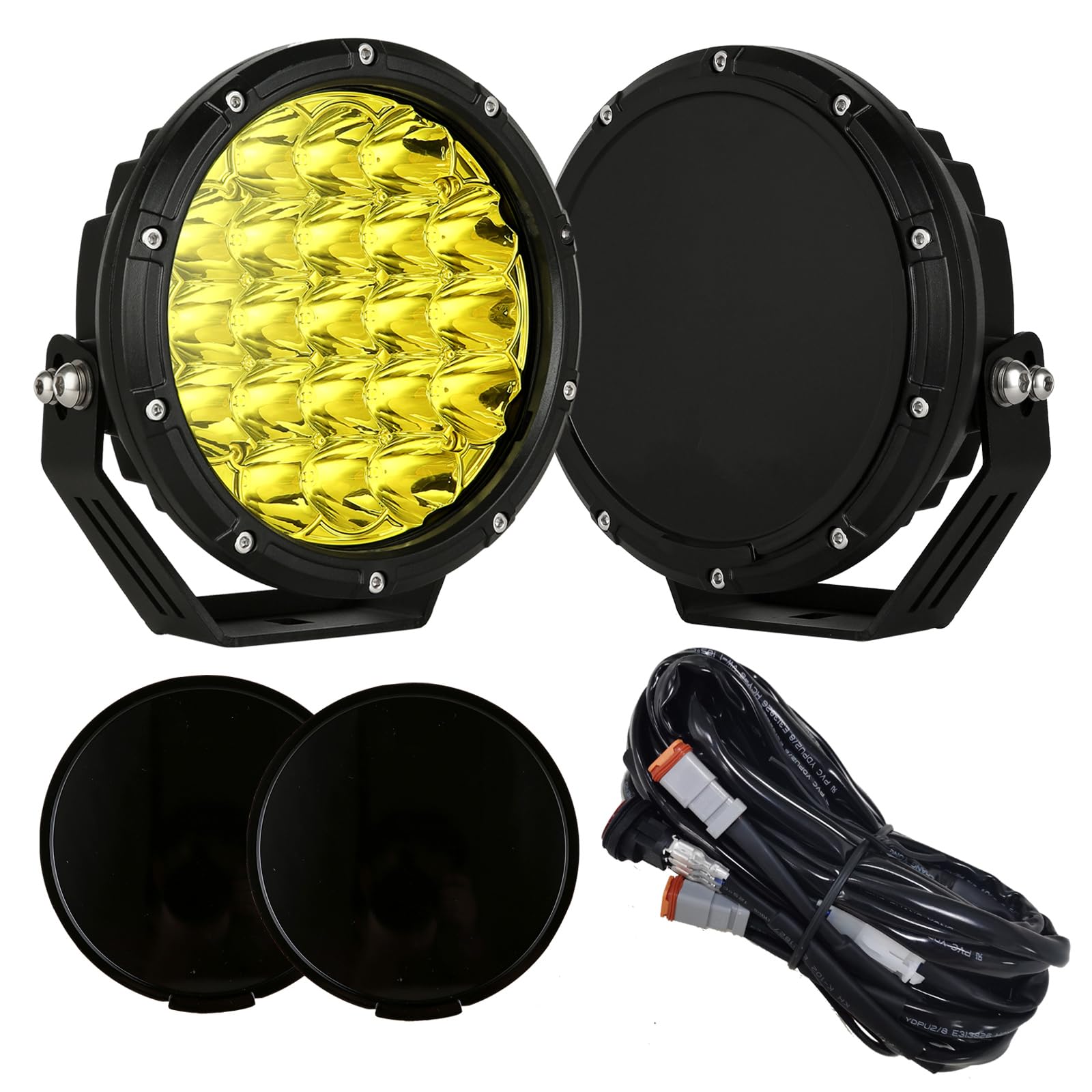 BIGLION.X 7-Inch Amber Round LED Off-Road Lights - 210W 32000LM Super Bright Yellow Spot Lights - IP68 Waterproof with EMC - 12V-32V for Pickup Trucks, SUVs & UTVs - Perfect for Night Off-Roading, Camping & Emergency Vehicles