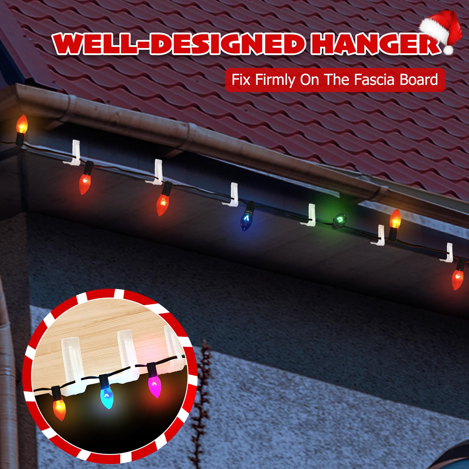 100 PCS White Plastic Christmas Light Hanger Clips for Fascia Board, Roof Gutter, Deck Banister & Fence (1 5/8
