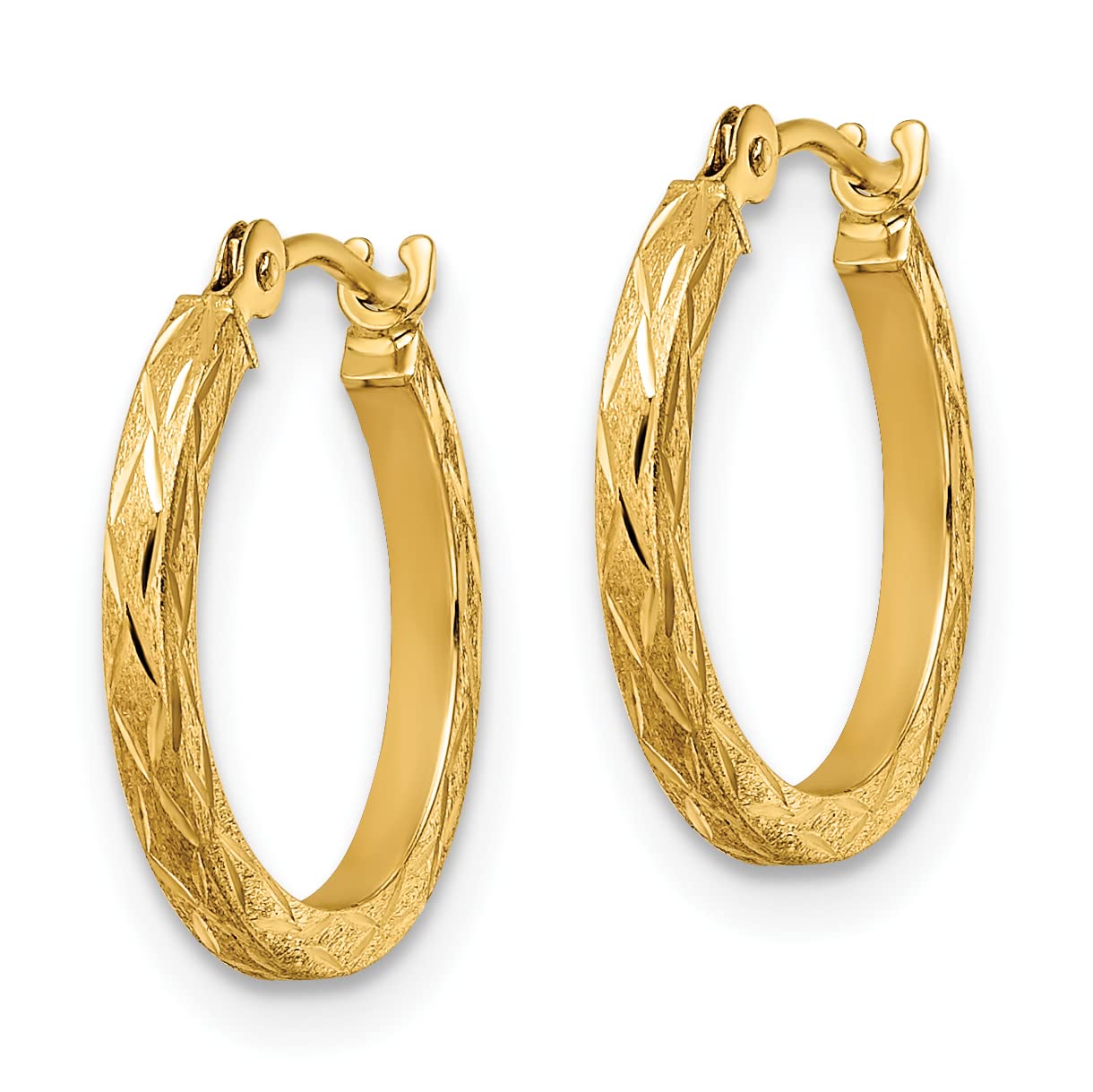 14K Yellow Gold Diamond-Cut Hoop Earrings for Women - 15.28mm Polished & Satin Finish | Elegant Everyday Jewelry for Work, Parties & Special Occasions