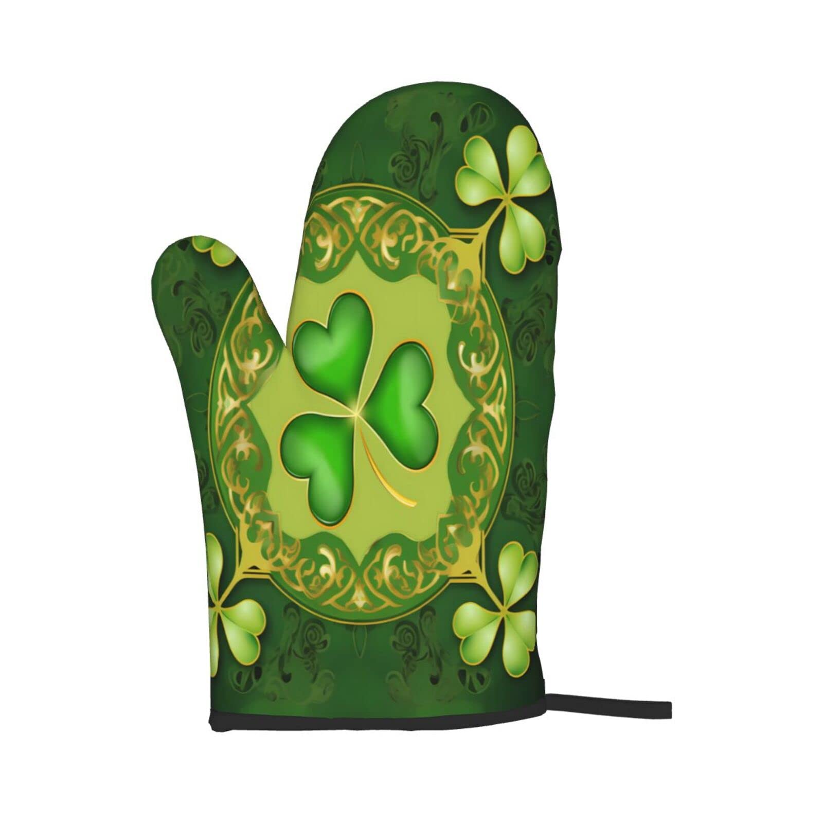 2-Piece Green Shamrock Clover Oven Mitts Set - Heat Resistant Baking Gloves for Cooking, BBQ, Grilling & Kitchen Use - Perfect for St. Patrick's Day & Holiday Baking