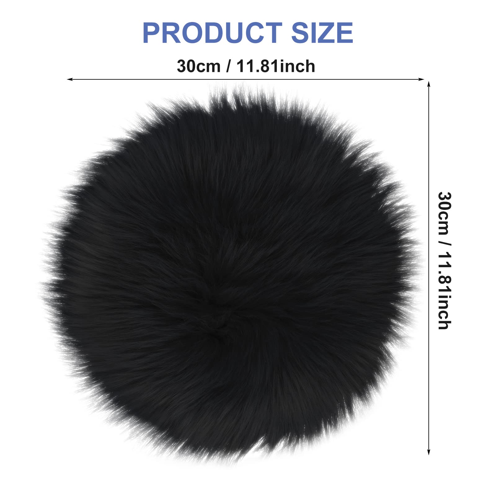 Soft Faux Fur Round Chair Pad Protector - 30cm Black Small Rug for Desk, Sofa & Couch Seat Cover | Home Decor for Living Room, Kids Bedroom | Perfect for Photography Background & Craft Projects