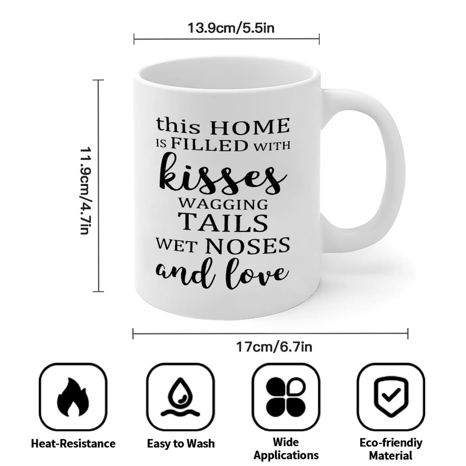 White Coffee Mug 11oz - Inspirational Quotes, Perfect for Tea & Coffee Lovers - Gift for Friends, Her, Son & Daughter - Home Decor with Kisses, Wagging Tails & Love Theme - Ideal for Cozy Mornings, Office Use & Thoughtful Gifting