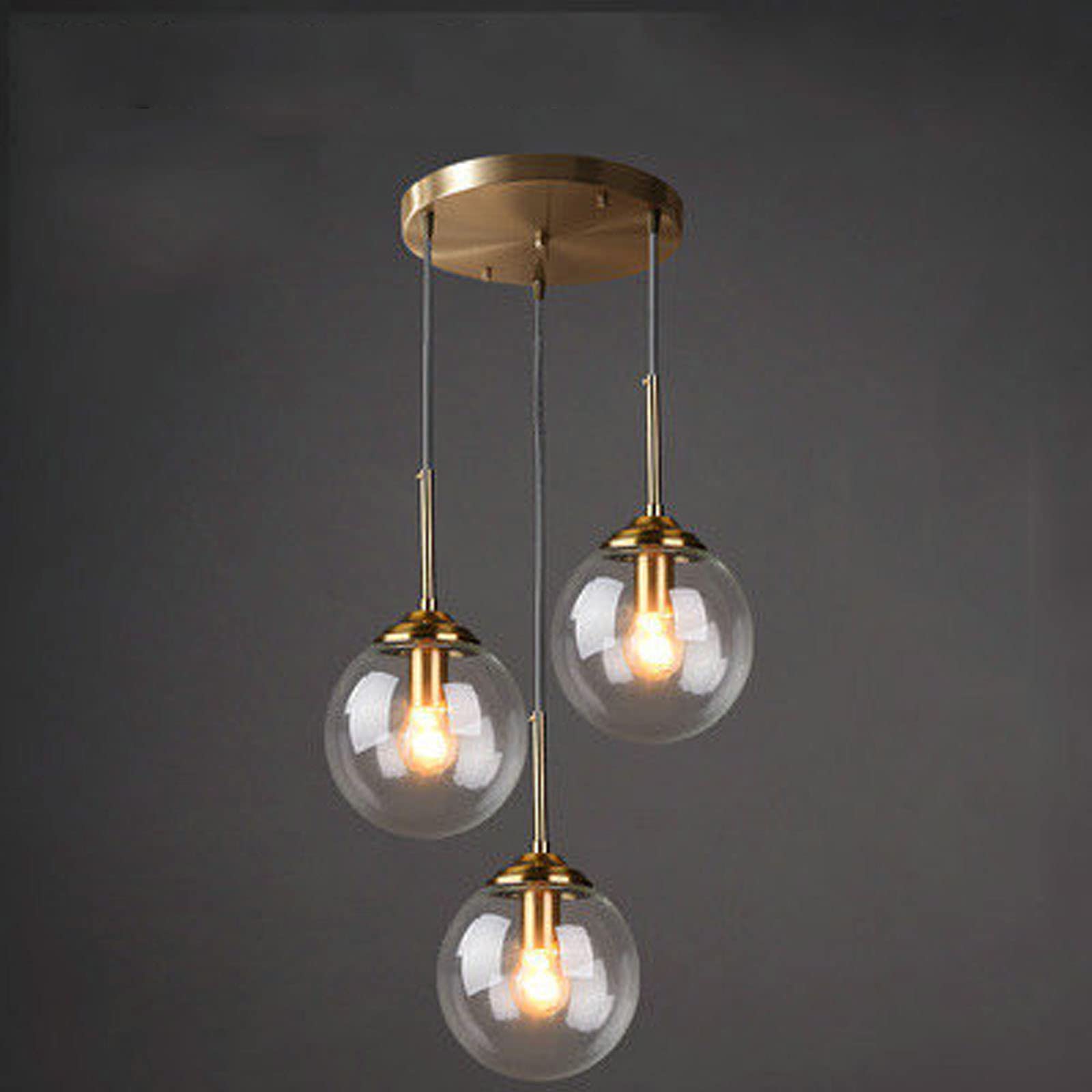 Modern Nordic LED Chandelier Lighting - 3 Head Glass Ball Pendant Lamp for Dining Room, Living Room, Kitchen & Bedroom | Transparent Round Design | Energy Efficient & Stylish Home Decor | Perfect for Romantic Dinners & Cozy Ambiance