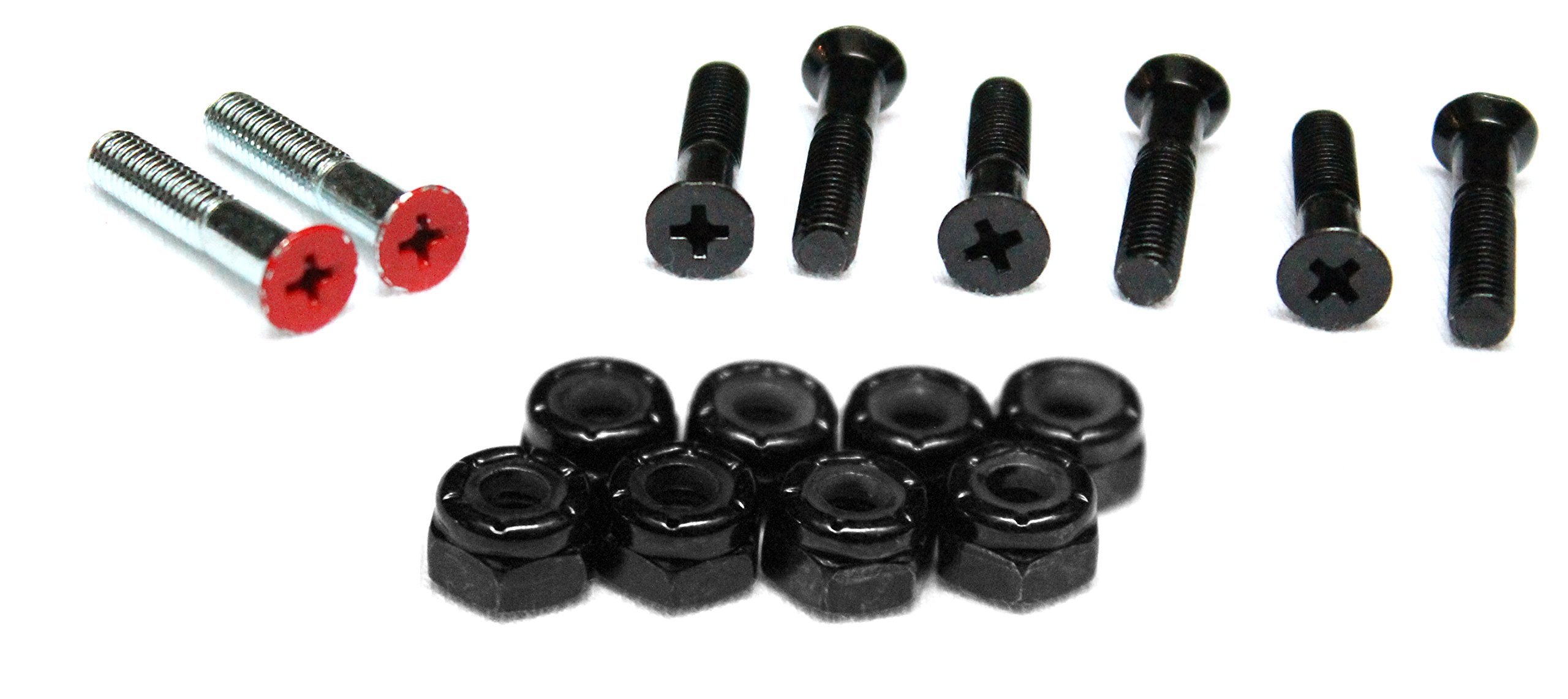 Skateboard Hardware Kit - 1 Inch Phillips Head Nuts & Bolts (2 Red, 6 Black) for Skateboard Assembly & Repair | Perfect for DIY Skateboard Maintenance & Upgrades