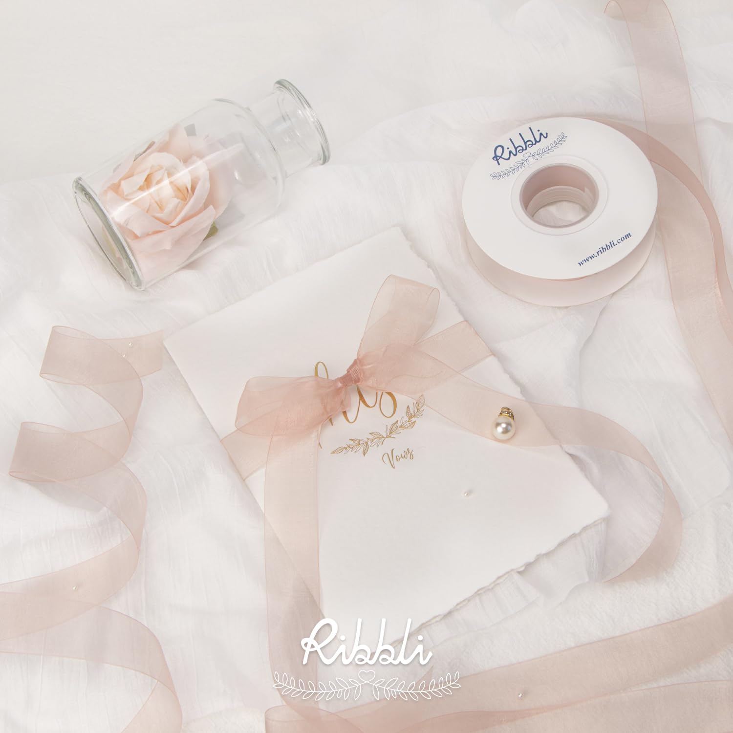 Ribbli Sweet Nectar Pink Organza Ribbon - 1/2 Inch x 50 Yards Continuous Roll, Rose Gold Sheer Ribbon for Gift Wrapping, Cookie Packaging, Wedding Decorations & DIY Crafts - Perfect for Party Favors, Scrapbooking & Floral Arrangements