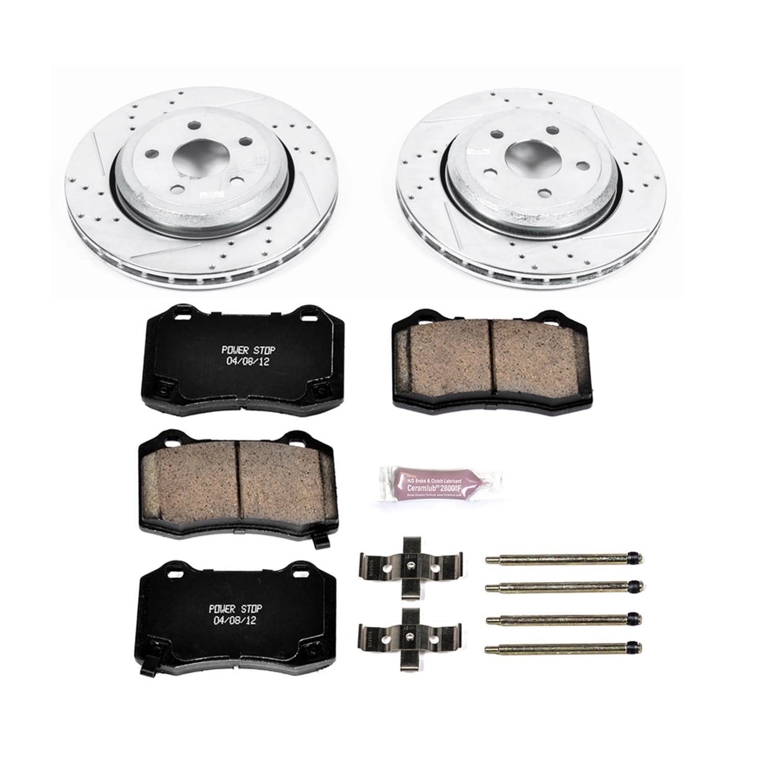 Power Stop K5956 Z23 Carbon Fiber Brake Pads & Drilled Slotted Rotors Kit - Compatible with Jeep Grand Cherokee 2012-2017 | Enhanced Stopping Power for Off-Road & Towing | Perfect for Mountain Driving & Heavy Loads