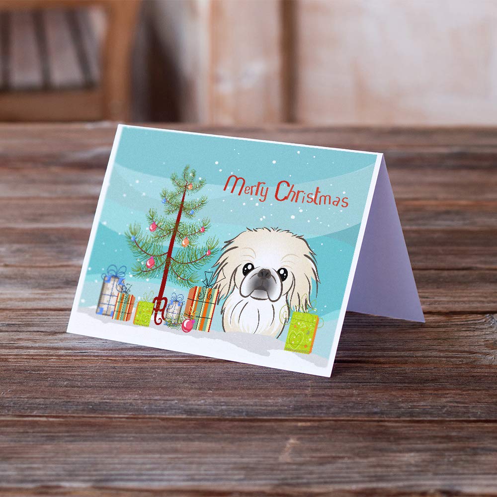 Christmas Tree and Pekingese Greeting Cards - Pack of 8 Blank A7 Size (5x7) Note Cards with Envelopes | Whimsical Holiday Stationery for Christmas Greetings, Party Invitations & Festive Correspondence