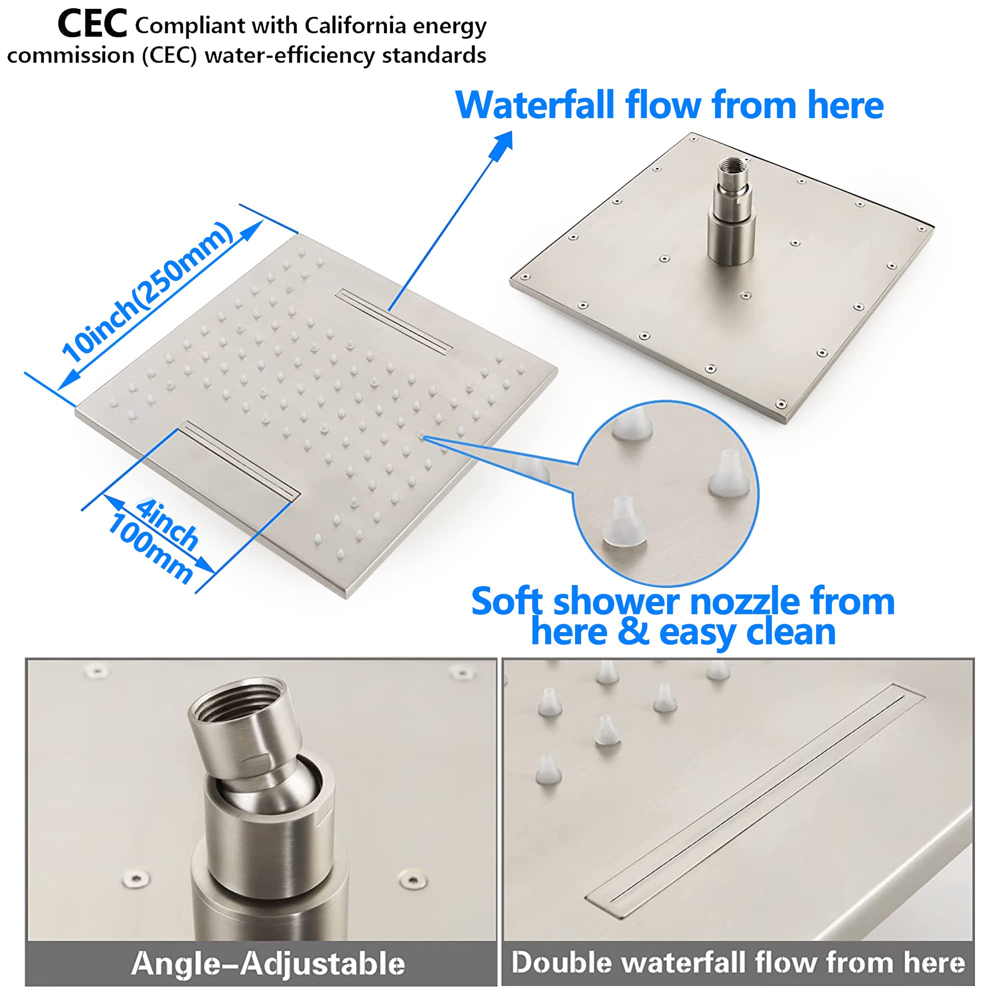 SKOWLL Rainfall Shower System with Handheld Shower Head - 10 Inch Solid Brass Pressure Balancing Mixer Valve, Wall Mounted Shower Combo in Brushed Nickel - Perfect for Luxurious Spa-Like Bathroom Experience & Water-Saving Home Upgrade