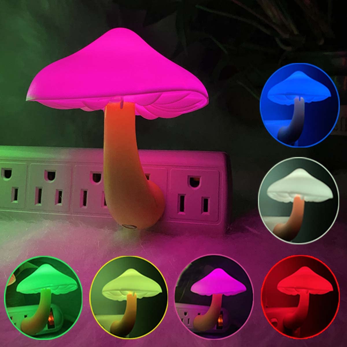 UTLK Color Changing LED Mushroom Night Light - Dusk to Dawn Sensor, Plug-in Cute Mushroom Lamp for Kids Nursery, Bedroom & Wall Decor - Perfect Baby Night Light for Children's Room, Hallway & Cozy Spaces