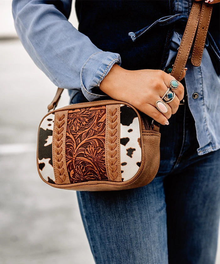 Montana West Genuine Leather Tooled Whipstitch Crossbody Bag for Women - Stylish & Durable Everyday Purse for Work, Travel & Shopping