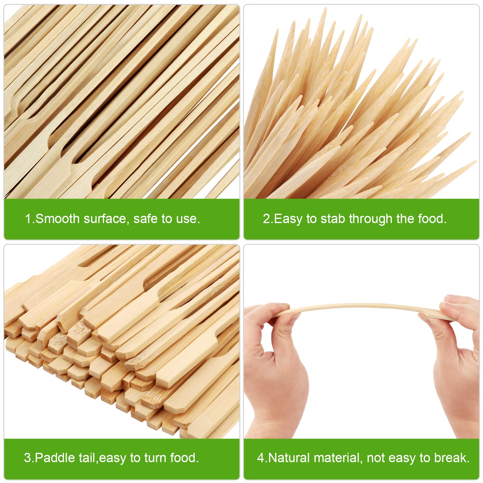200 PCS Natural Bamboo Skewers 4.7 Inch - Appetizer Toothpicks, Cocktail Picks for Fruit Kabobs, Sausage BBQ, Charcuterie Board - Perfect for Party Snacks, Grilling, Picnics & Home Entertaining