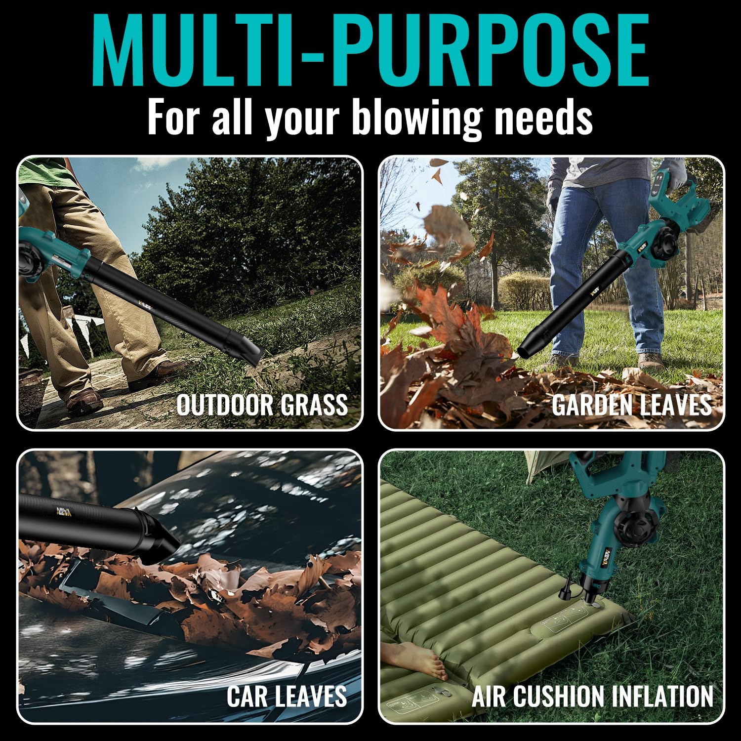 YAWV 18V Cordless Leaf Blower for Makita Battery - 200MPH High Speed with 3 Adjustable Modes, 270° Rotatable Electric Blower with 4 Nozzles for Lawn, Yard, Garden, Patio and Driveway Cleaning (Battery Not Included)