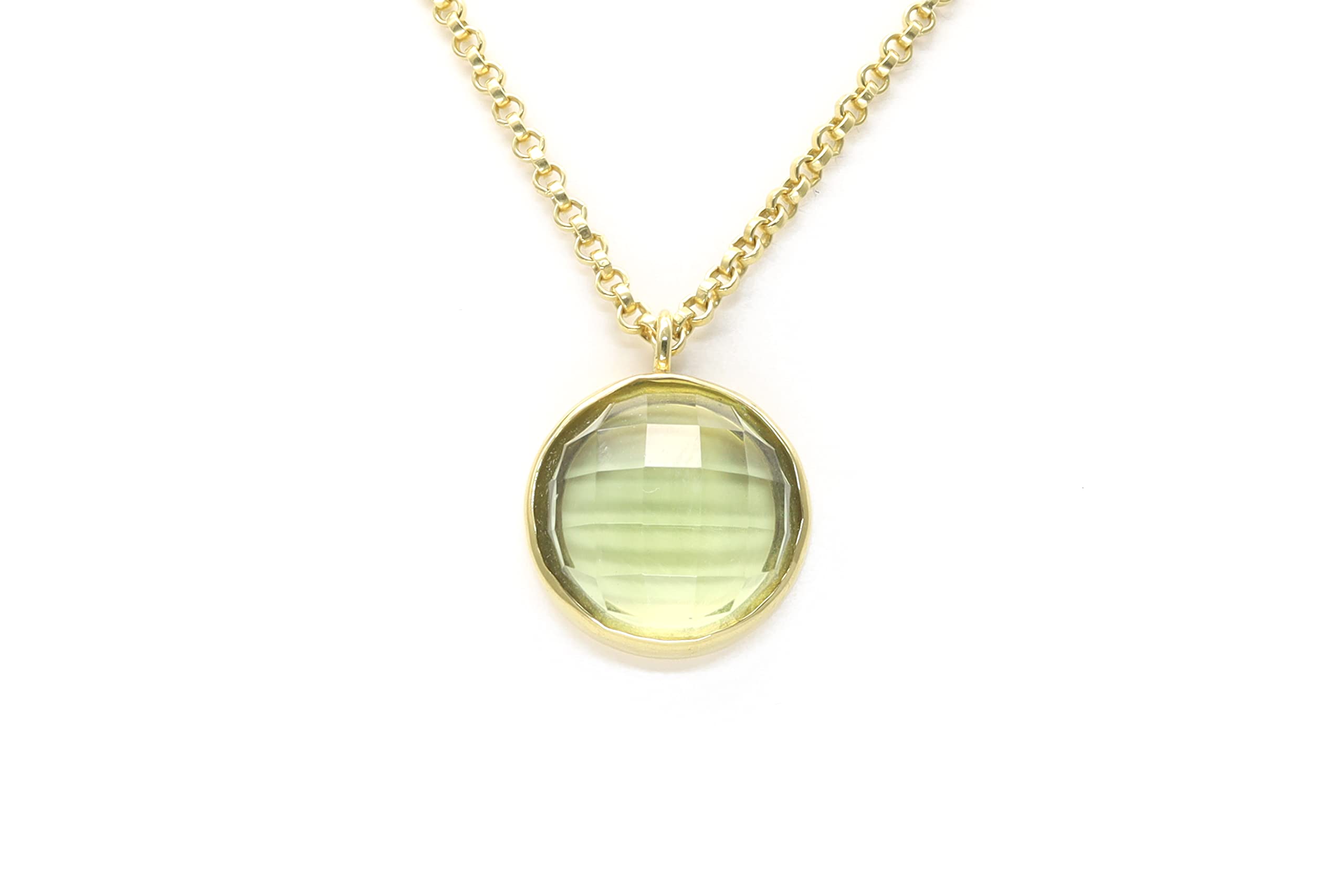 Lemon Quartz Pendant Necklace in 14K Gold - Round Cut Faceted Gemstone Jewelry for Women | Elegant Gift for Birthday, Anniversary & Special Occasions