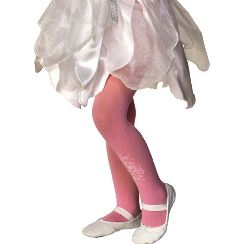 Rhinestone Flower Pink Girls' Tights - Elegant & Comfortable for Parties, Dance, and Special Occasions