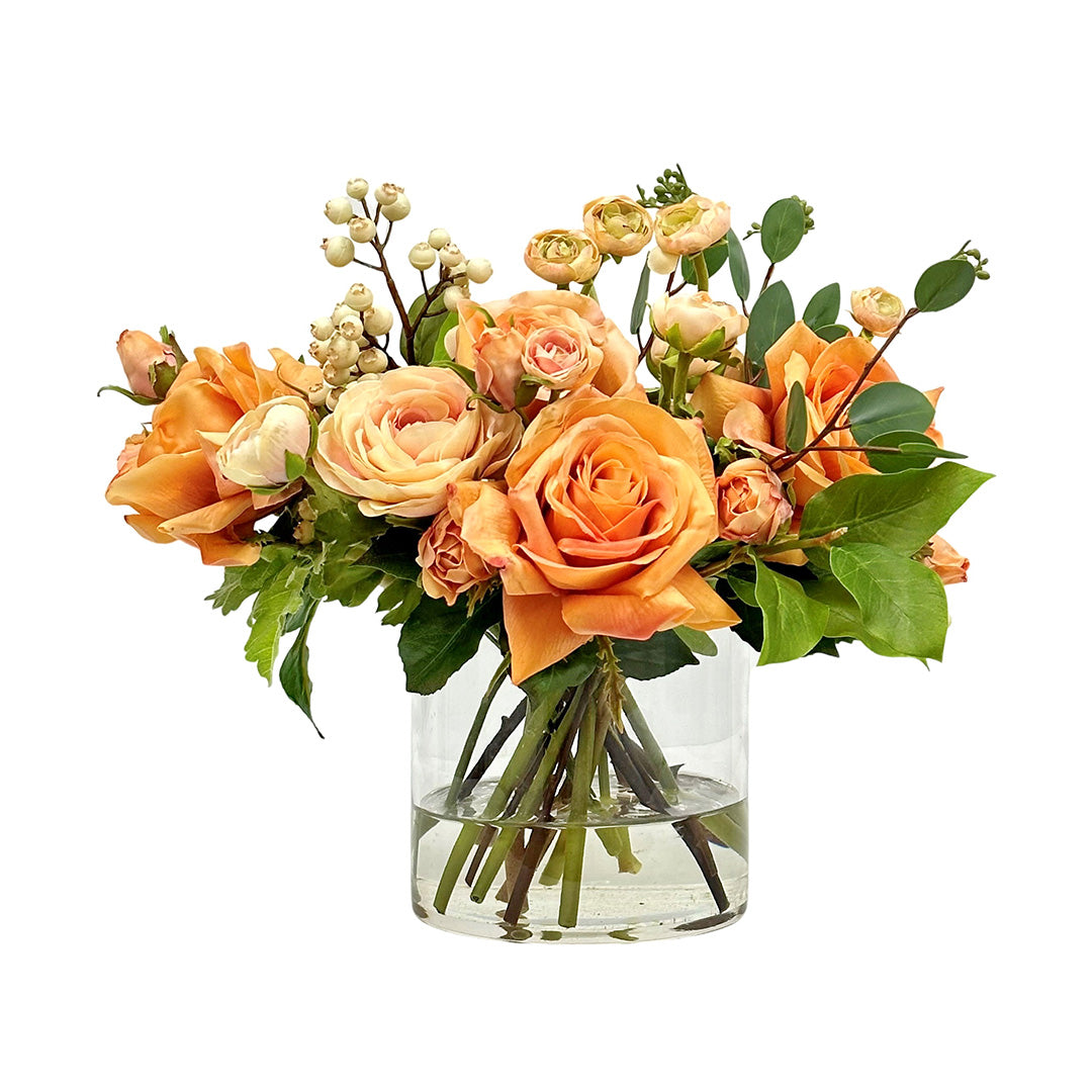 Stella Antique Peach Roses & Ranunculus Bouquet - Premium Artificial Silk Flowers for Wedding Centerpieces, Home Decor, and Gift Giving