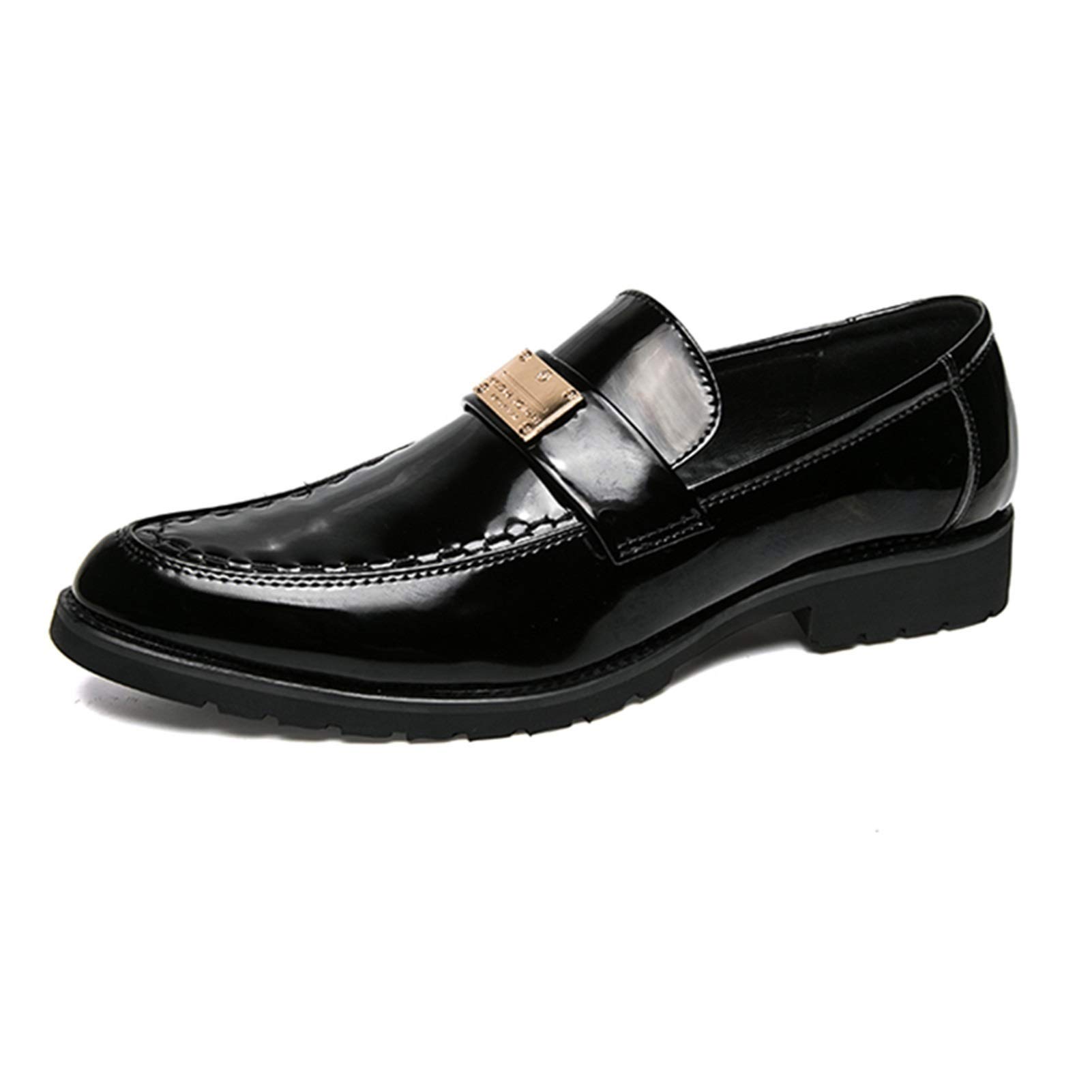 **Men's Classic Formal Oxford Dress Shoes - Vegan Leather Lace-Up Patent Shoes with Pointed Toe & Anti-Slip Block Heel (Black, Size 9) - Perfect for Weddings, Business Meetings & Formal Events**