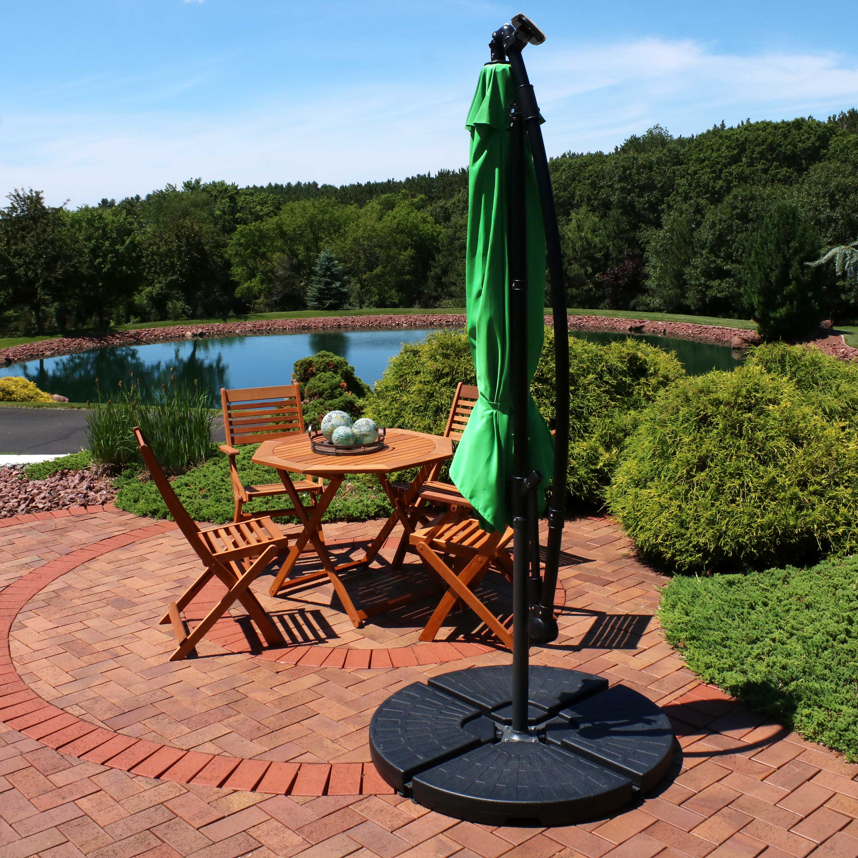 Sunnydaze 10-Foot Offset Patio Umbrella with Solar-Powered LED Lights - Perfect for Outdoor Dining, Poolside Lounging, and Backyard Relaxation