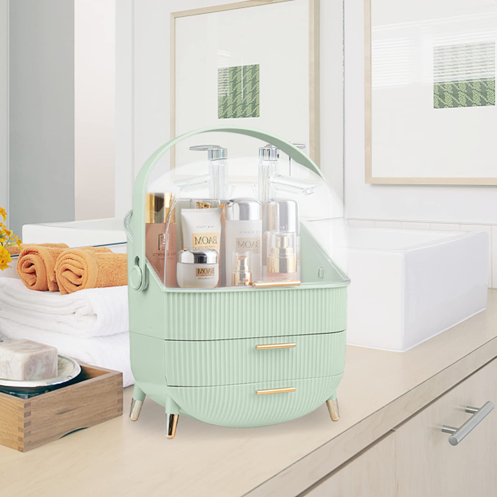 Multi-Functional Makeup Organizer Case - Dustproof Cosmetic Storage Box & Jewelry Organizer for Skincare Products, Desktop, Bathroom & Bedroom - Compact Finishing Box (Mint Green) | Perfect for Travel, Home Organization & Daily Beauty Routine