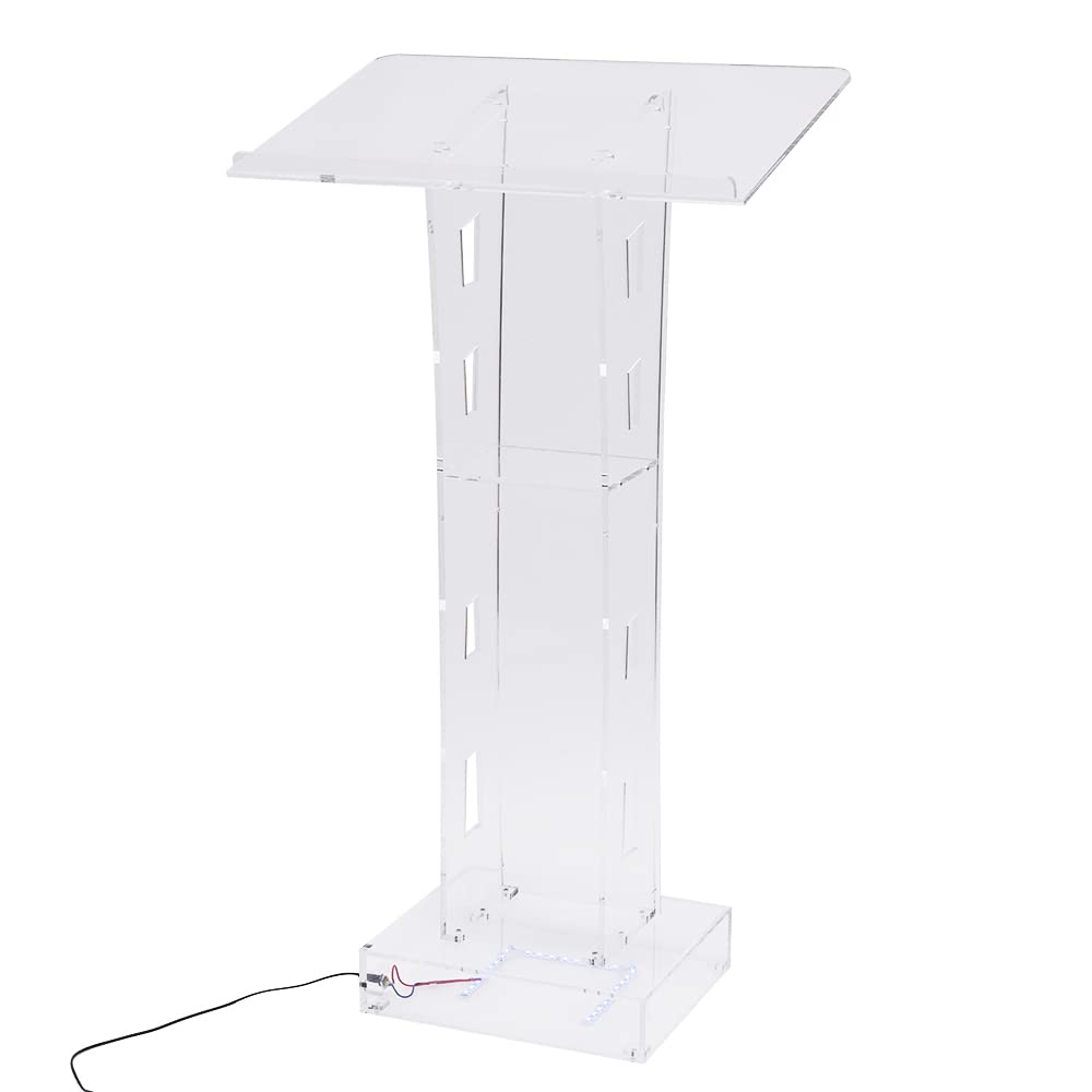 Clear Acrylic LED Podium Stand - Portable Presentation Lectern for Church, Office & Classroom - Perfect for Sermons, Speeches & Professional Events