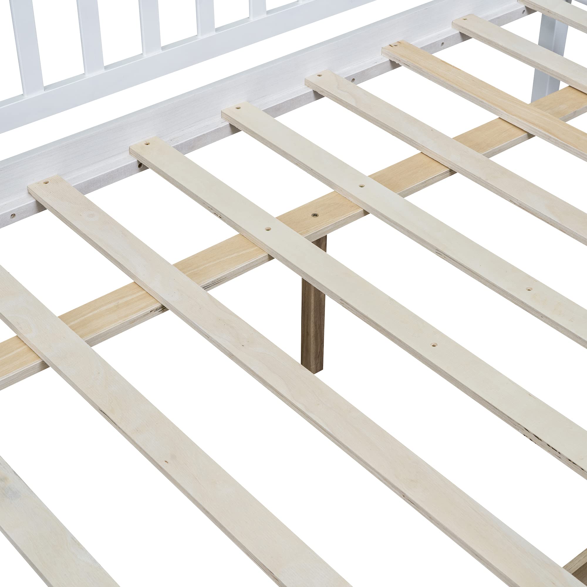 DEINPPA Full Size Wooden Bed Frame with Storage Drawers - Kids Daybed with Slats for Toddlers, Boys & Girls - White | Perfect for Small Bedrooms, Guest Rooms & Kids' Dorm Storage Solutions