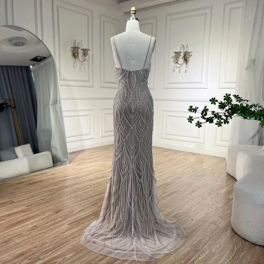Elegant Nude White Mermaid Evening Gown with Spaghetti Straps - Luxury Women's Formal Dress for Prom, Wedding & Special Occasions - Serene Hill Collection 2025 LA70214