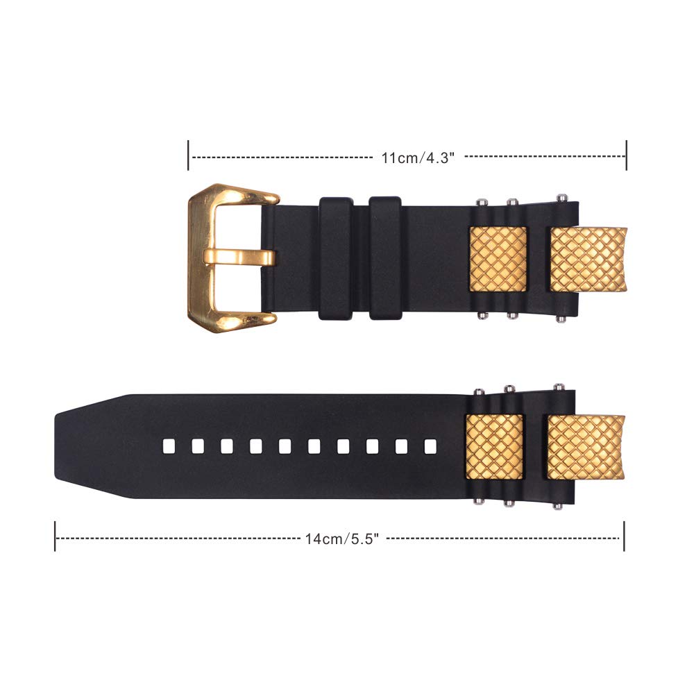 Invicta Subaqua Noma III Replacement Watch Band - Black Rubber Silicone Strap with Buckle & Gold Metal Inserts | Durable Waterproof Watch Accessory for Diving, Swimming & Outdoor Activities