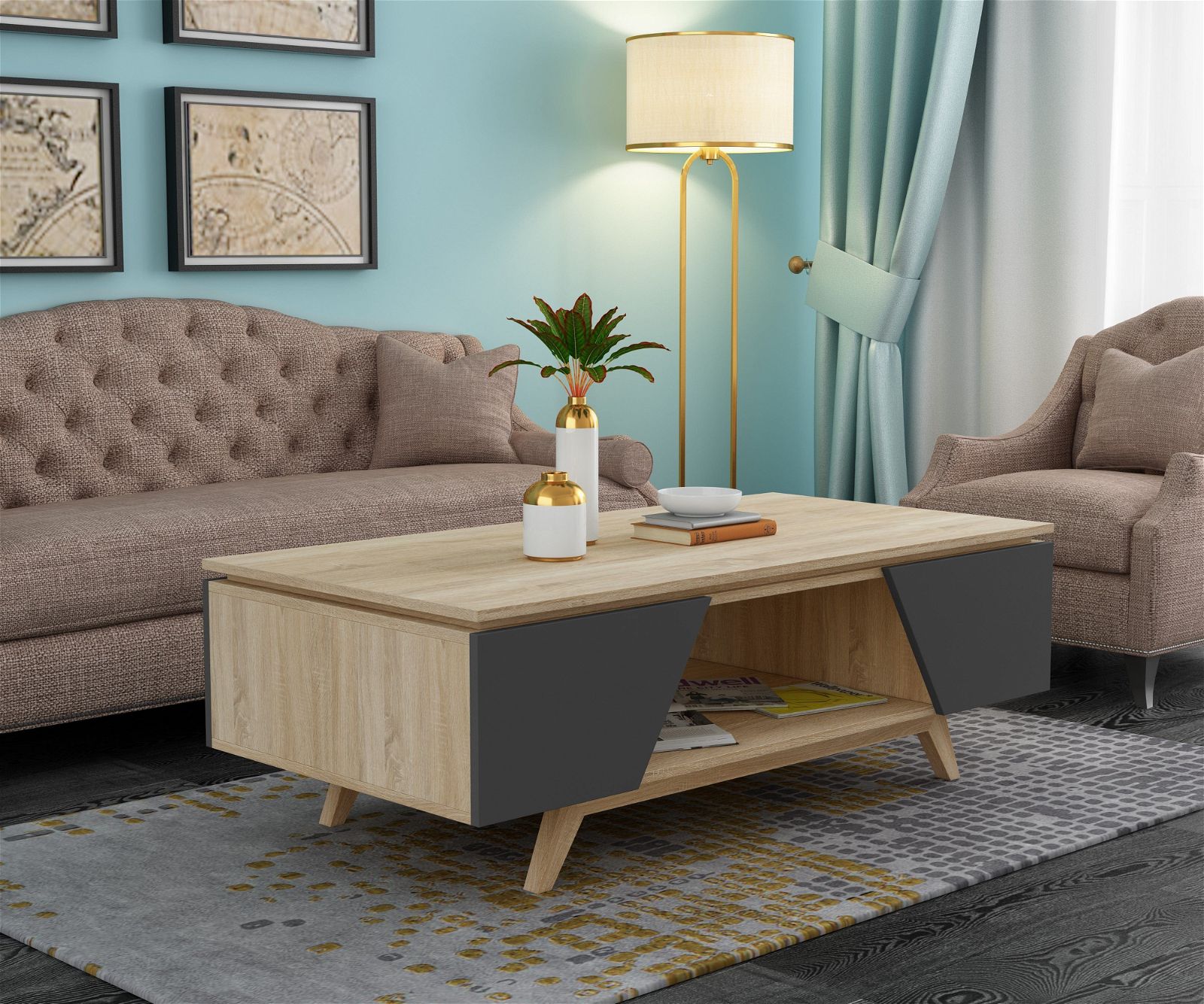 Modern NORDIC 1200 Grey Coffee Table by Criterion - Scandinavian Style Living Room Furniture for Home Decor & Entertaining