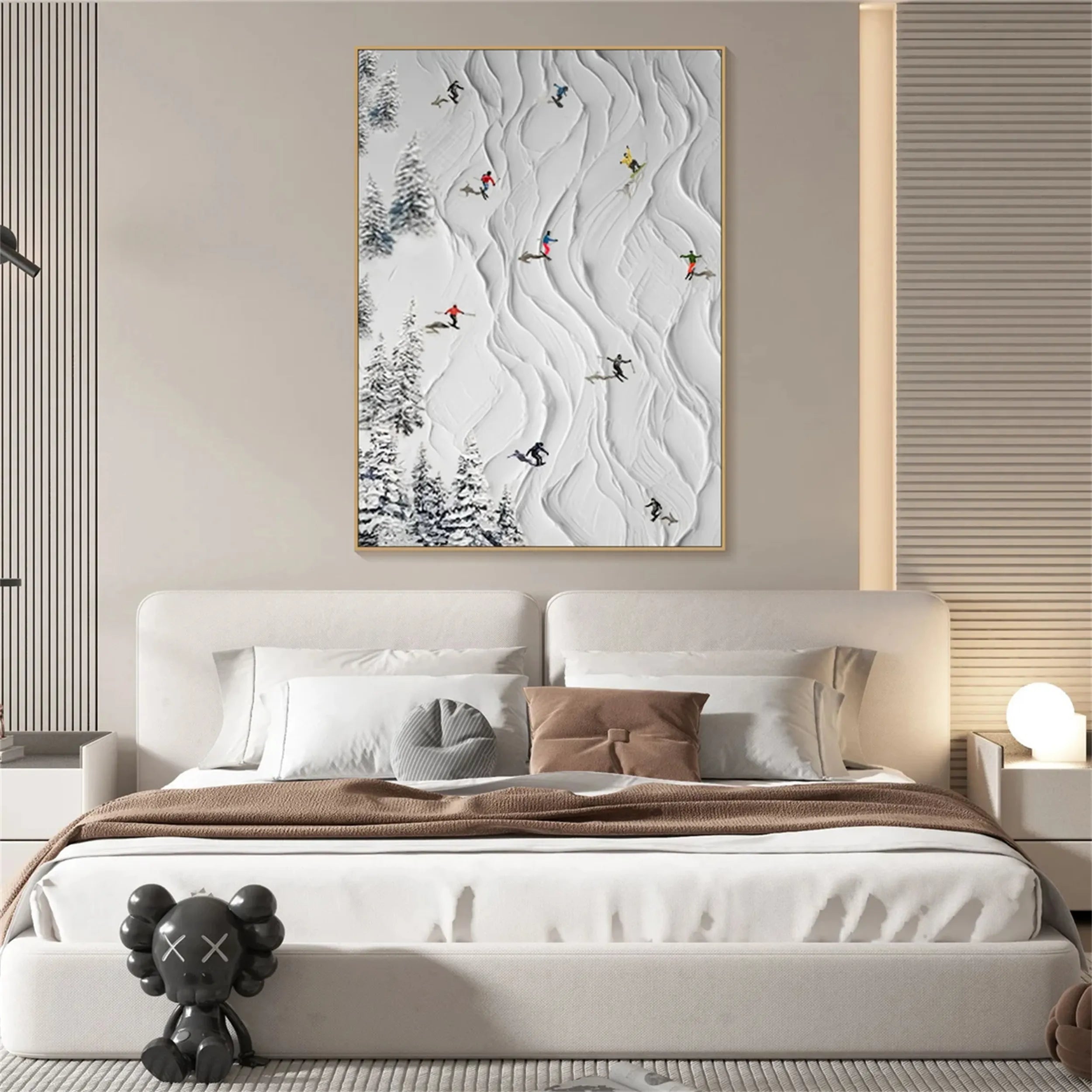 Premium Skiing Sport Art Textured Painting Canvas - Winter Sports Wall Decor #MM213 | Perfect for Ski Lodge, Cabin & Mountain Home Decor