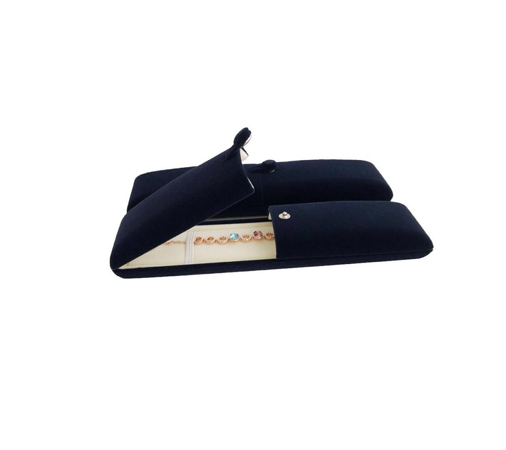 Premium Navy Blue Velvet Jewelry Gift Box for Bracelet & Necklace - Elegant Modern Storage Case for Jewelry Store, Gallery & Wedding Gift Presentation (Jewelry Not Included) - Perfect for Anniversary Gifts, Bridal Jewelry Display & Luxury Packaging