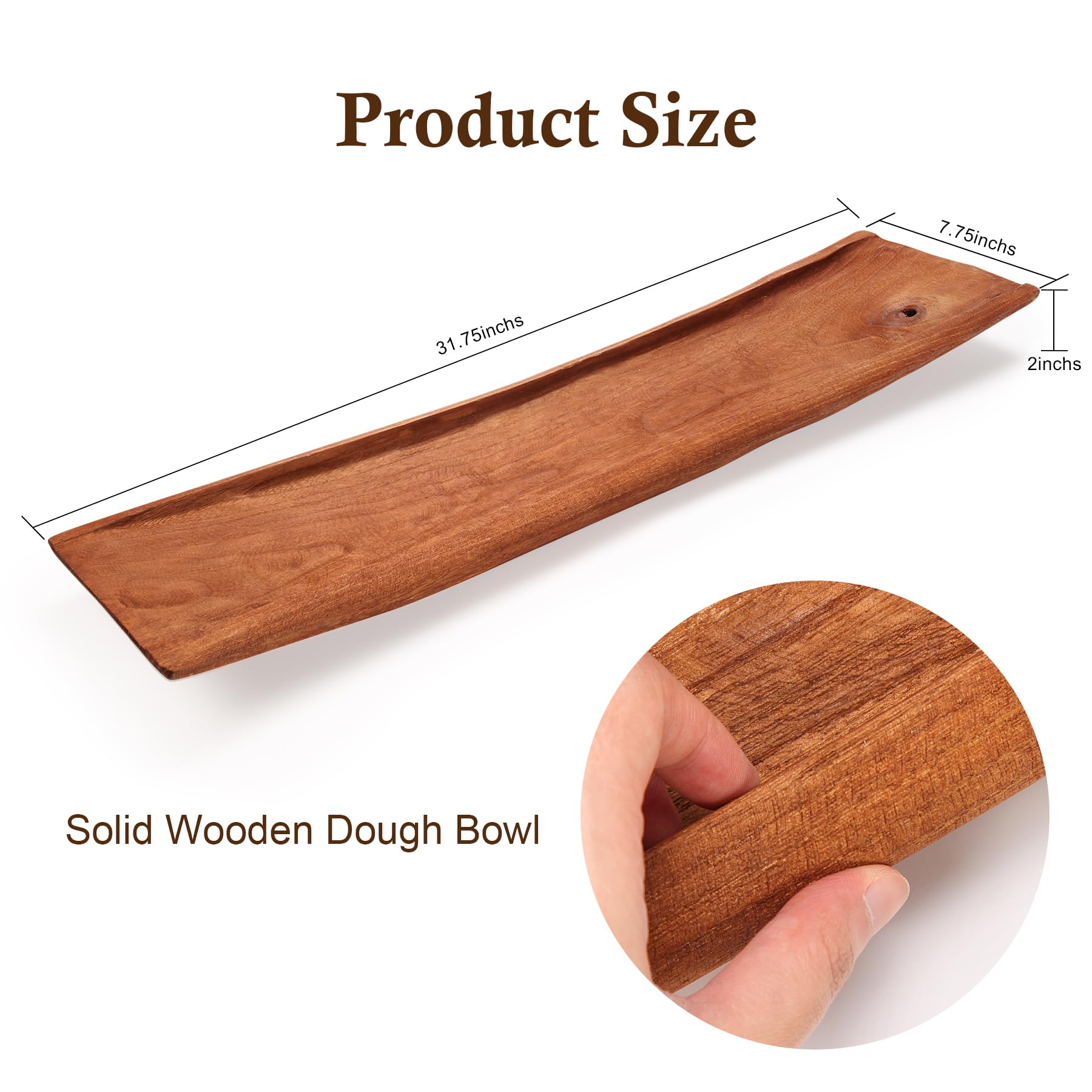 Athaliah 31.5 Inch Natural Solid Wood Dough Bowl - Rustic Long Wooden Bread Bowl for Home Kitchen Decor, Table Centerpiece | Perfect for Bread Making, Fruit Display, Farmhouse Dining Decor, and Wedding Reception Centerpieces
