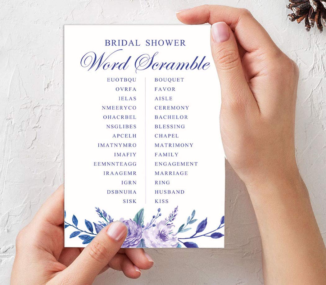 50-Pack Floral Wedding Word Scramble Game Cards - Fun Bridal Shower & Tea Party Activities for Wedding Guests & Bachelorette Parties