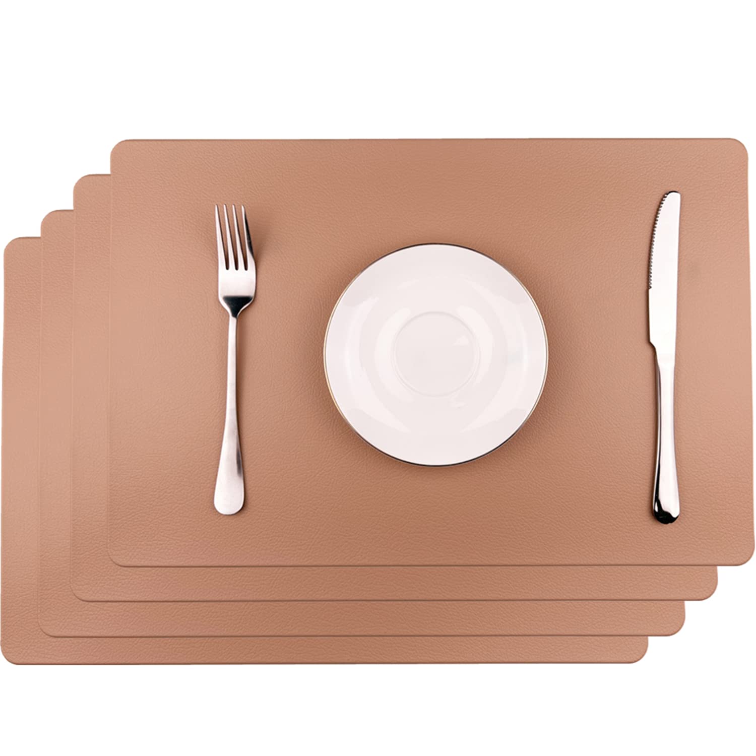 WAZAIGUR Waterproof Non-Slip Faux Leather Placemats Set of 4 - Heat Resistant, Easy Clean Dining Table Mats for Home & Restaurant Use (Pink)