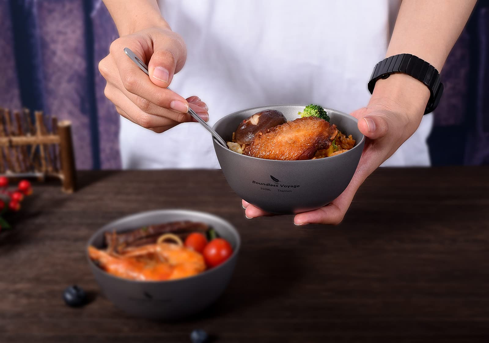Boundless Voyage 350ML Titanium Double Wall Insulated Bowl - Ultralight Portable Camping Bowl for Hot & Cold Food - Durable Outdoor Tableware for Adults & Kids - Perfect for Hiking, Picnics, Travel & Daily Use (Ti1094T)