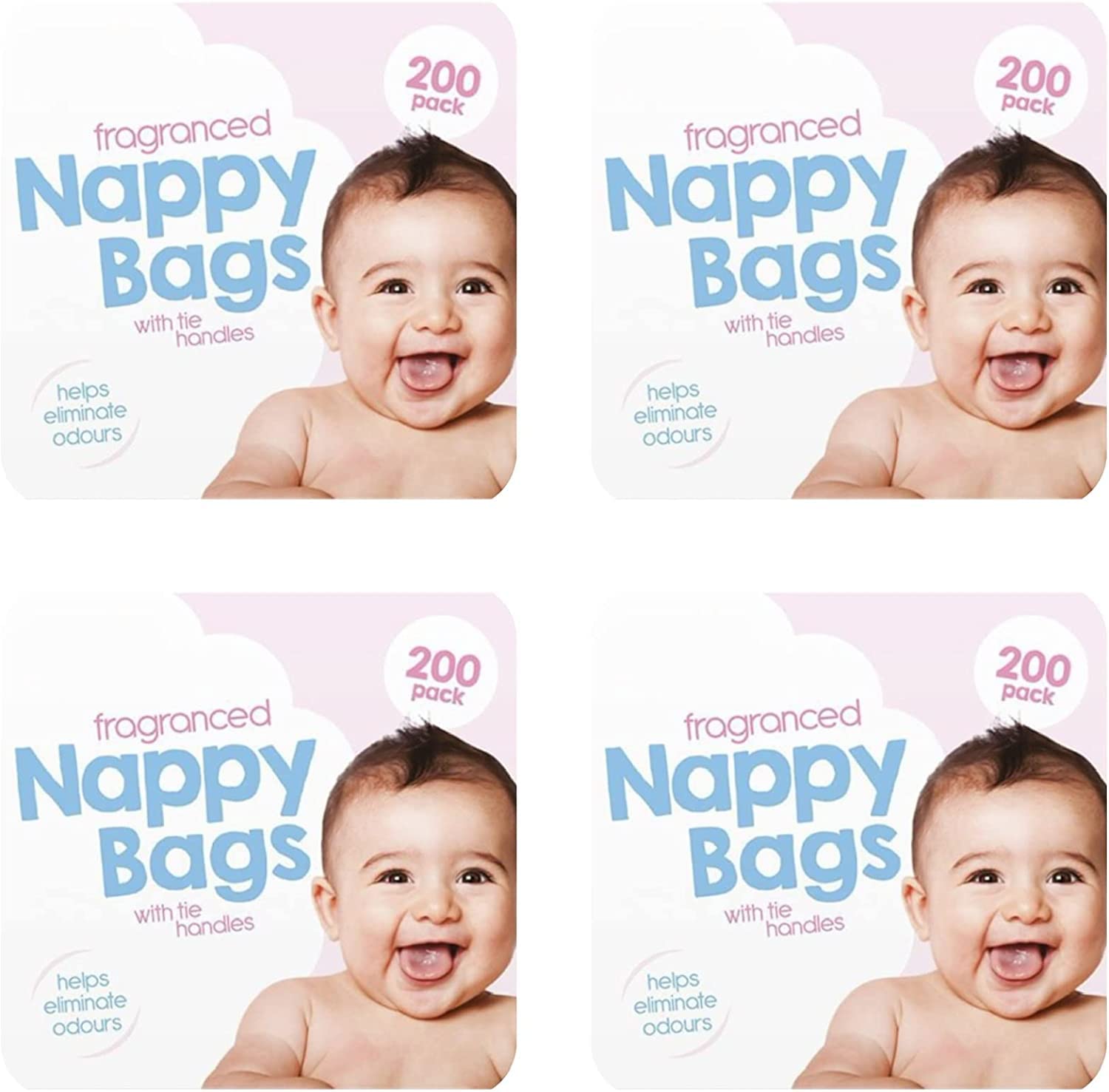 FAQRAH Baby Disposable Diaper Sacks - 800 Count (4 Packs of 200) | Easy-Tie Nappy Disposal Bags for Travel & On-the-Go | Odor-Proof & Leak-Proof Diaper Waste Bags for Diaper Pails, Strollers & Diaper Bags