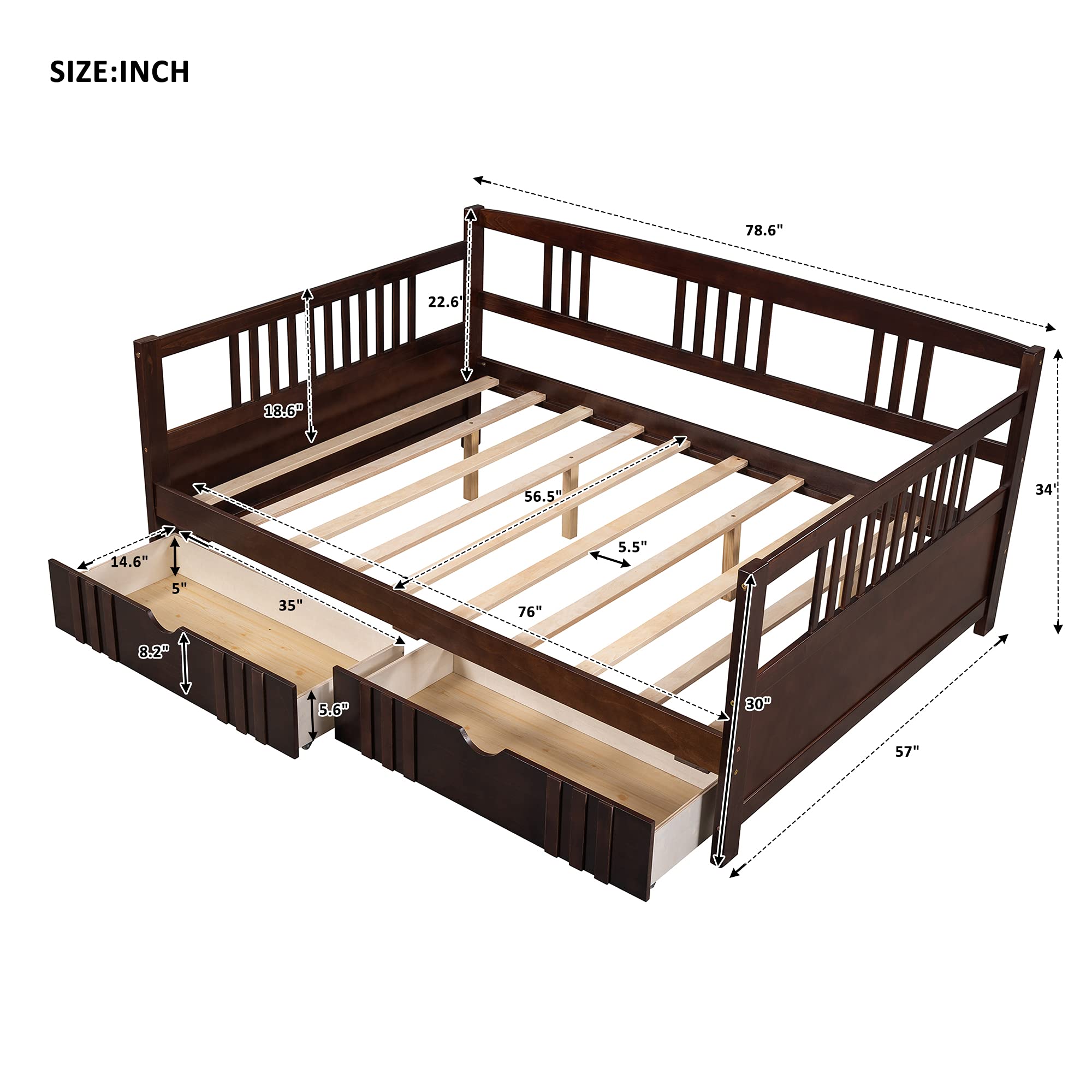 Merax Solid Wood Daybed Frame - Sturdy Dual Use Sofa Bed for Living Room & Bedroom, No Box Spring Needed - Perfect for Guest Rooms, Small Spaces & Lounging