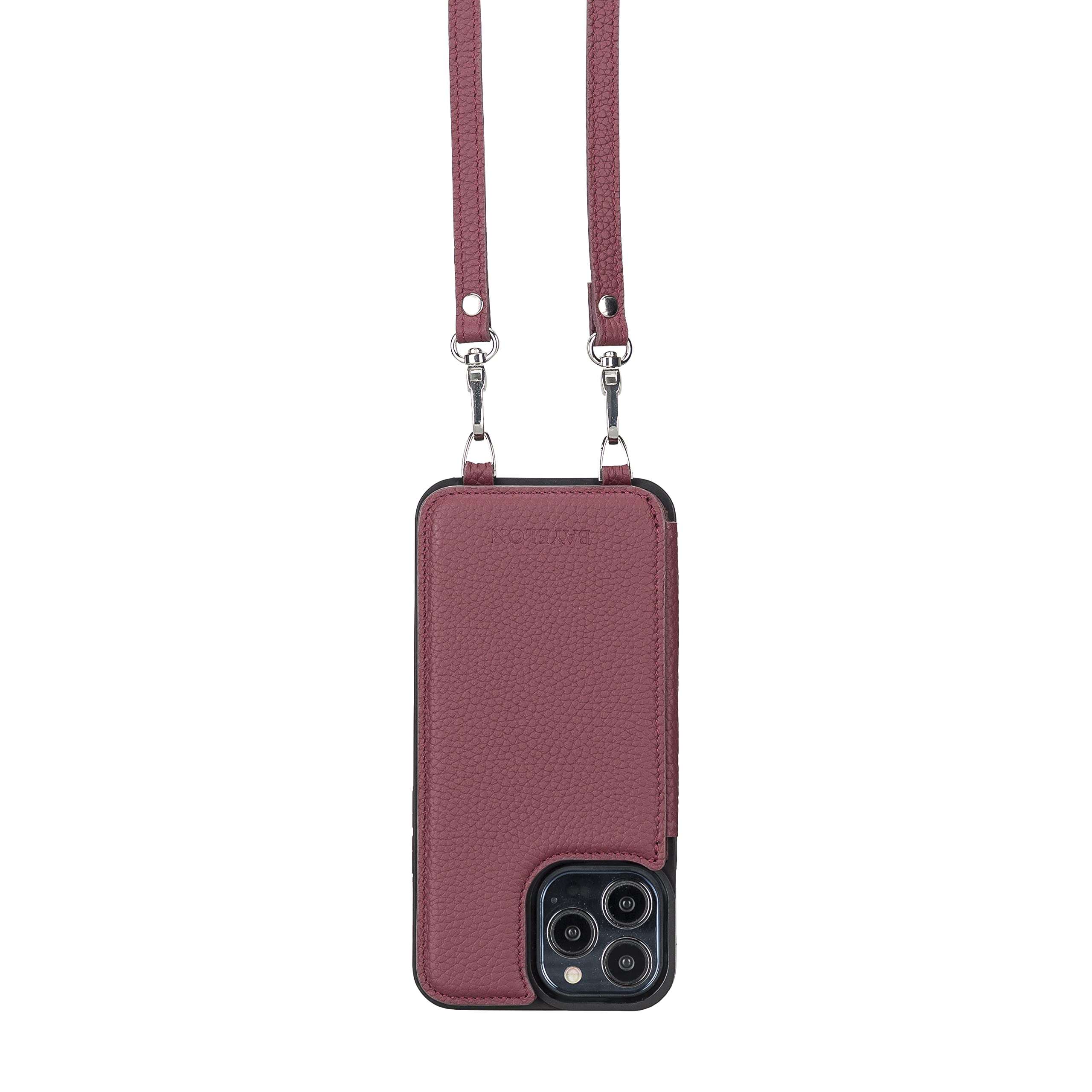 Bayelon Premium Full Grain Leather Crossbody Phone Case for iPhone 13 Pro Max - Wallet Card Holder with Adjustable Shoulder Strap (Burgundy) | Perfect for Travel, Shopping & Hands-Free Daily Use