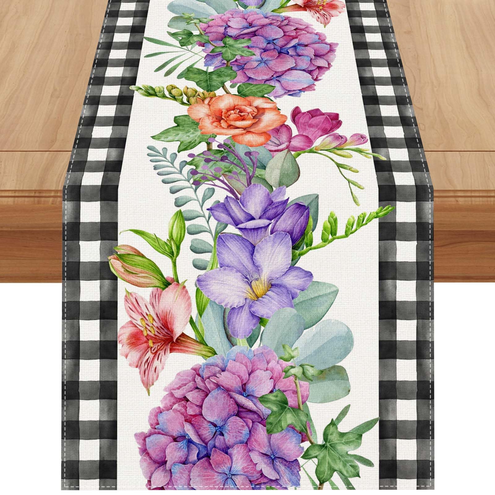 Jiudungs 72 Inch Linen Black and White Buffalo Check Plaid Table Runner - Spring Farmhouse Decor for Easter, Dining Table, Wedding, and Home Decoration