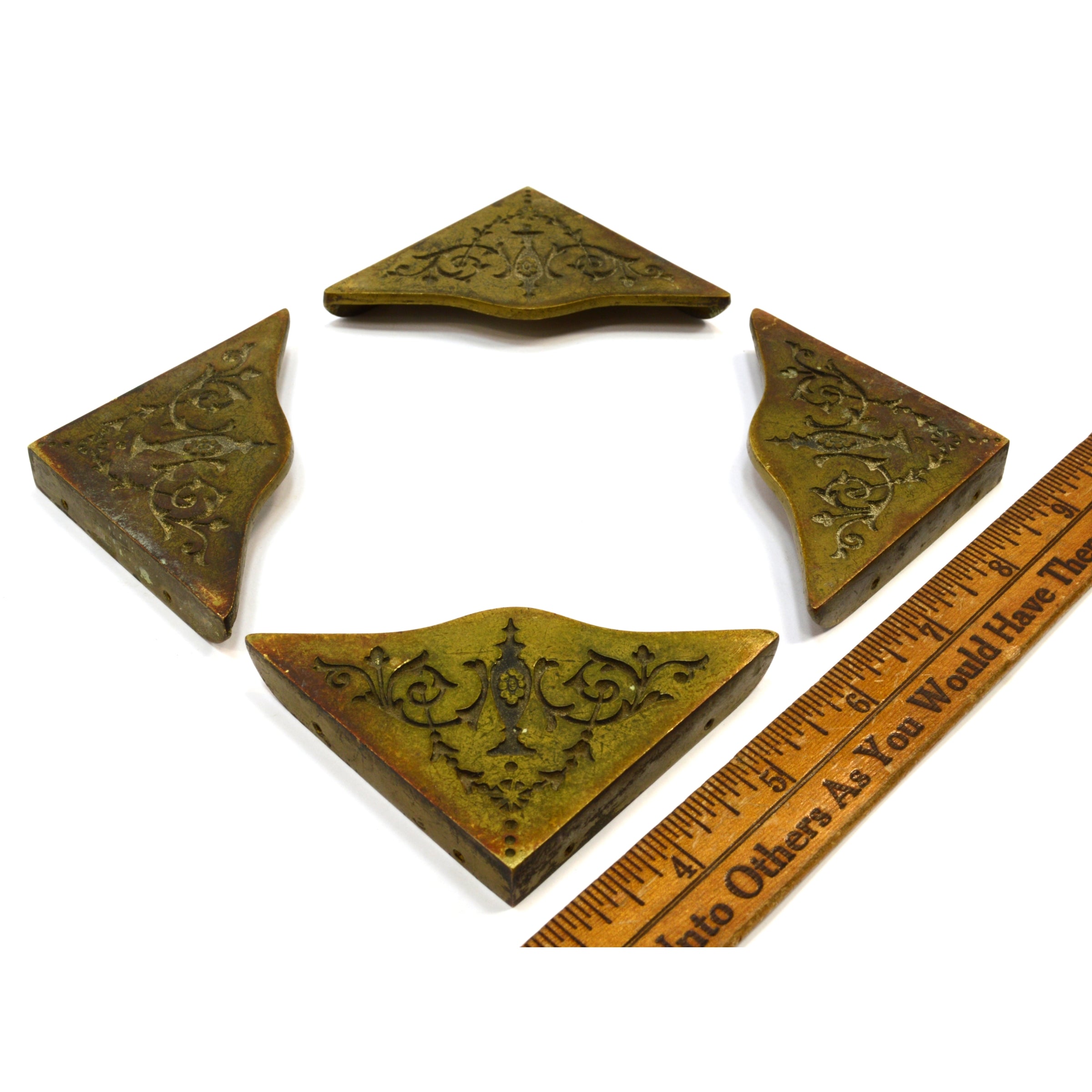 Antique Ornate Brass Corners - Set of 4 Decorative Edge Hardware for Chests & Frames | Vintage Home Decor Accents for Furniture Restoration & DIY Projects