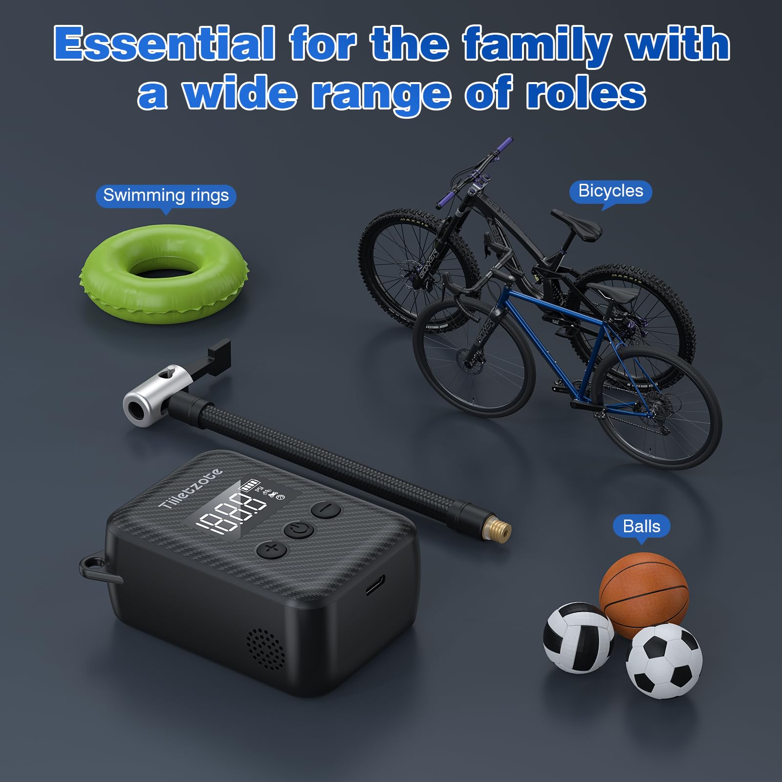 130 PSI Electric Mini Bike Pump - Portable Rechargeable Bicycle Tire Inflator with Pressure Gauge & Auto Shutoff - Compatible with Presta & Schrader Valves - Perfect for Mountain, Road and City Bikes - Ideal for Commuting, Cycling Trips and Emergency Tire Inflation