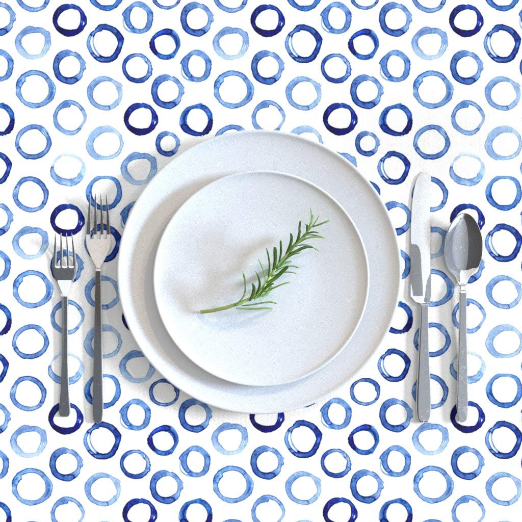Custom Watercolor Circles Blue Abstract Geometric Cotton Sateen Tablecloth 70x108 Inches - Minimalist Kitchen Dining Decor for Parties, Weddings & Everyday Use
