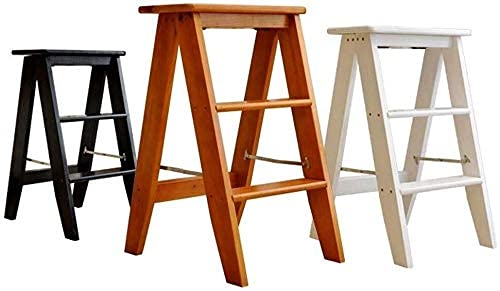 KAZUP Solid Wood Folding Step Stool - Multifunctional Kitchen Stool, Home Ladder Chair for Indoor Use - Perfect for Reaching High Shelves, Step Stool for Kids & Adults (White)